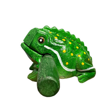 Load image into Gallery viewer, 4" Wooden Musical Frog - Green Leaf Design (Percussion Instrument)