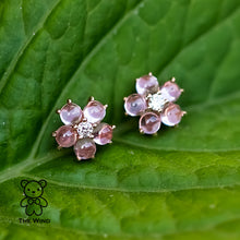 Load image into Gallery viewer, Plum Blossom Sakura Flower Pink Sapphire Diamond Stud Earrings 18k Rose Gold