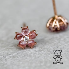 Load image into Gallery viewer, Plum Blossom Sakura Flower Pink Sapphire Diamond Stud Earrings 18k Rose Gold