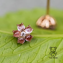 Load image into Gallery viewer, Plum Blossom Sakura Flower Pink Sapphire Diamond Stud Earrings 18k Rose Gold