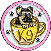 Load image into Gallery viewer, BL14-004 Cute PINK K9 Puppy in coffee mug canine challenge coin police service dog handler