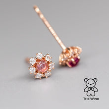 Load image into Gallery viewer, Pink Sapphire &amp; Diamond Halo Stud Earrings 18K Rose Gold