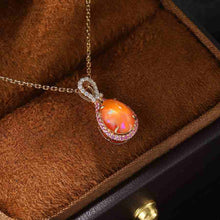 Load image into Gallery viewer, Pink Ribbon Designed Egg Fire Opal Diamond Necklace 18K Yellow Gold