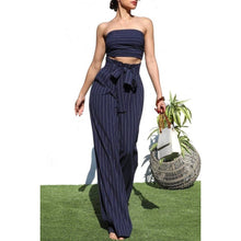 Load image into Gallery viewer, Pinstripe Smocked Top and Pants Set Ensemble in Navy [Sizes M-L]