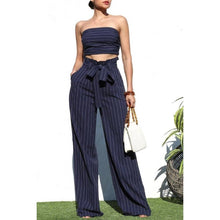 Load image into Gallery viewer, Pinstripe Smocked Top and Pants Set Ensemble in Navy [Sizes M-L]