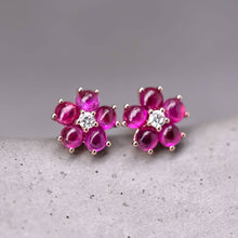 Load image into Gallery viewer, Plum Blossom Sakura Flower Ruby Diamond Stud Earrings 18k Rose Gold