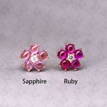 Load image into Gallery viewer, Plum Blossom Sakura Flower Ruby Diamond Stud Earrings 18k Rose Gold
