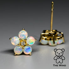 Load image into Gallery viewer, Plum Blossom Sakura Solid Opal Diamond Stud Earrings 14k Yellow Gold