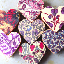 Load image into Gallery viewer, Fabric-Faced Wooden Hearts