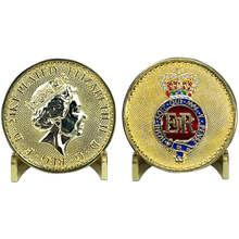 Load image into Gallery viewer, BL8-010 Queen Elizabeth 24KT Gold Plated Challenge Coin UK Queen's Guard Grenadier Guards Buckingham Palace