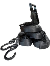 Load image into Gallery viewer, 1" Black Ratchet Strap w/Vinyl S Hook LENGTH OPTIONS | FOUR PACK