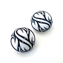 Load image into Gallery viewer, Black &amp; White Hearts Aflame Retro Button Stud Earrings