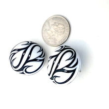 Load image into Gallery viewer, Black &amp; White Hearts Aflame Retro Button Stud Earrings
