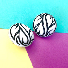 Load image into Gallery viewer, Black &amp; White Hearts Aflame Retro Button Stud Earrings