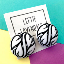 Load image into Gallery viewer, Black &amp; White Hearts Aflame Retro Button Stud Earrings
