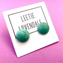 Load image into Gallery viewer, Teal Marbled Retro Button Stud Earrings