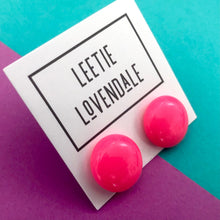 Load image into Gallery viewer, Neon Pink Retro Button Stud Earrings