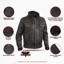 Load image into Gallery viewer, Men's Black Lightweight Drum Dyed  Distressed Lambskin Jacket with Removable Hoodie