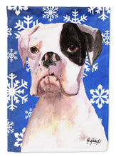 Load image into Gallery viewer, Cooper Winter Snowflakes Boxer Flag Canvas House Size RDR3003CHF
