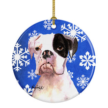 Load image into Gallery viewer, Cooper Winter Snowflakes Boxer Ceramic Ornament
