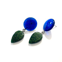 Load image into Gallery viewer, Evergreen &amp; Blue Sparkled Drop Statement Earrings