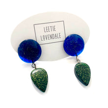 Load image into Gallery viewer, Evergreen &amp; Blue Sparkled Drop Statement Earrings