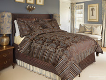 Load image into Gallery viewer, Tache Chenille Elegant Paisley Floral Striped Brown Blue Eastern Comforter Set With Zipper Cover (14070)