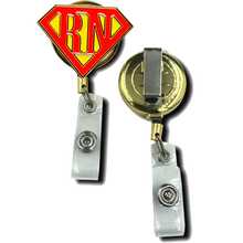 Load image into Gallery viewer, GL4-014 Registered Nurse ID Reel RN super hero ER Hospital Clinic Nursing School Graduation Gift RETRACTABLE metal