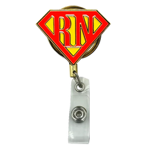 Load image into Gallery viewer, GL4-014 Registered Nurse ID Reel RN super hero ER Hospital Clinic Nursing School Graduation Gift RETRACTABLE metal