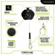 Load image into Gallery viewer, Frontline RPG081RLE Leading Edge Cable Single Leg 8' SRL with Steel Rebar Hook End