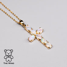 Load image into Gallery viewer, Australian Solid Opal Cross Pendant Necklace 14K Yellow Gold