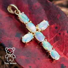 Load image into Gallery viewer, Australian Solid Opal Cross Pendant Necklace 14K Yellow Gold