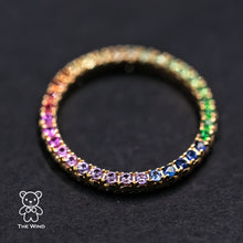 Load image into Gallery viewer, One of Kind Rainbow Colored Sapphire Ring Wedding Band 18K Yellow Gold