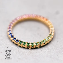 Load image into Gallery viewer, One of Kind Rainbow Colored Sapphire Ring Wedding Band 18K Yellow Gold