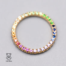Load image into Gallery viewer, One of Kind Rainbow Colored Sapphire Ring Wedding Band 18K Yellow Gold