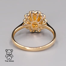 Load image into Gallery viewer, Rainbow Stripe Mexican Fire Opal &amp; Halo Diamond Engagement Ring 18K Yellow Gold