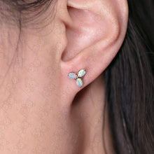 Load image into Gallery viewer, Radiant Rainbow Hues Doublet Opal Trio Stud Earrings 14K Gold