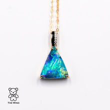 Load image into Gallery viewer, 3.84ct Vivid Blue Australian Boulder Opal Diamond &amp; Agate Pendant Necklace 18K Yellow Gold