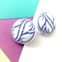 Load image into Gallery viewer, Periwinkle Hearts Aflame Retro Button Stud Earrings