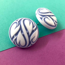 Load image into Gallery viewer, Periwinkle Hearts Aflame Retro Button Stud Earrings