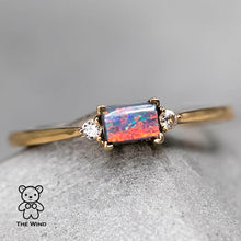 Load image into Gallery viewer, Rectangle Australian Boulder Opal Diamond Engagement Ring 18K Yellow Gold