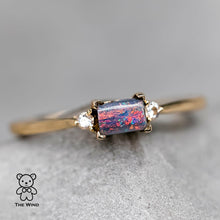 Load image into Gallery viewer, Rectangle Australian Boulder Opal Diamond Engagement Ring 18K Yellow Gold
