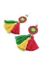 Load image into Gallery viewer, Green, Yellow, Red Tassel Earrings