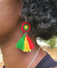 Load image into Gallery viewer, Green, Yellow, Red Tassel Earrings