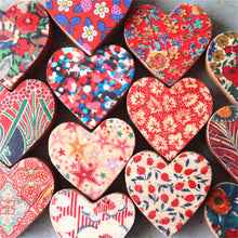 Load image into Gallery viewer, Fabric-Faced Wooden Hearts