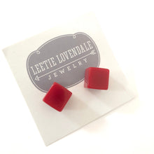 Load image into Gallery viewer, Cherry Red Midi Cube Stud Earrings