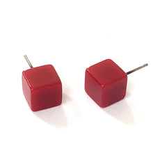 Load image into Gallery viewer, Cherry Red Midi Cube Stud Earrings