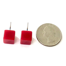 Load image into Gallery viewer, Cherry Red Midi Cube Stud Earrings