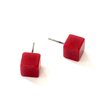 Load image into Gallery viewer, Cherry Red Midi Cube Stud Earrings