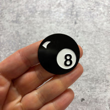 Load image into Gallery viewer, Retro 8 Ball Pin 1.4" Stylish Metal Alloy Brooch | Billiards Ball in Black and White